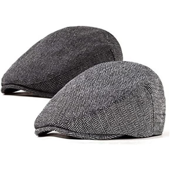 LADYBRO 2Pack Adjustable Newsboy Hats for Men Flat Cap Mens Irish Cabbie Tweed - Picture 11 of 14